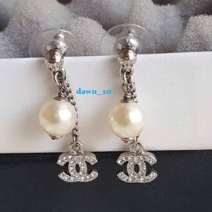 Chanel Mini Crystal CC Pearl Dangle/Drop Earrings